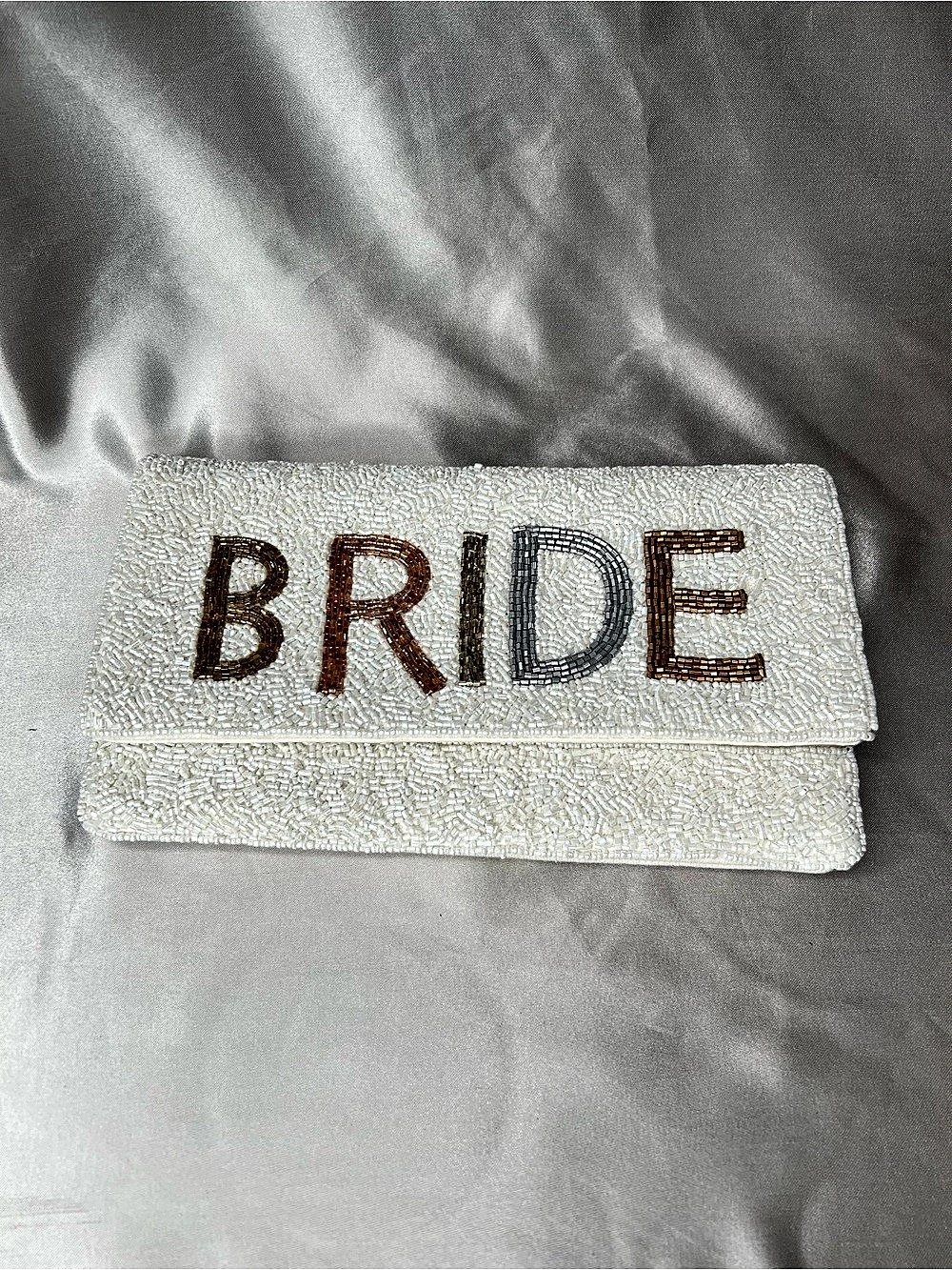 Beaded BRIDE Clutch in White Like New